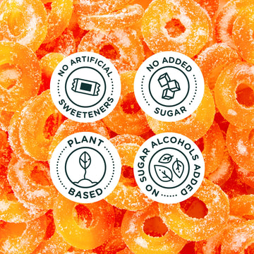SmartSweets Peach Rings, Candy With Low Sugar 3g, Low Calorie 100, Net Carb 10, Plant Based, Gluten Free, No Artifical Colors or