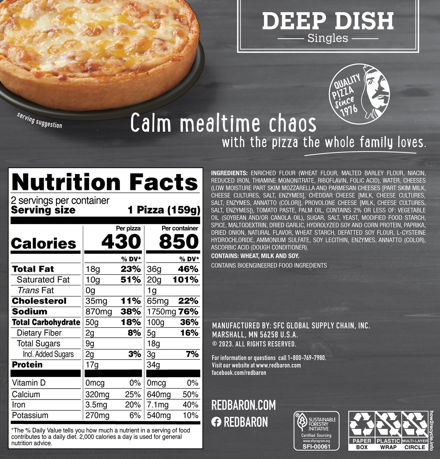 Red Baron Deep Dish Singles 4 Cheese Pizza, 11.2 oz (frozen), 2 count (Pack of 1)