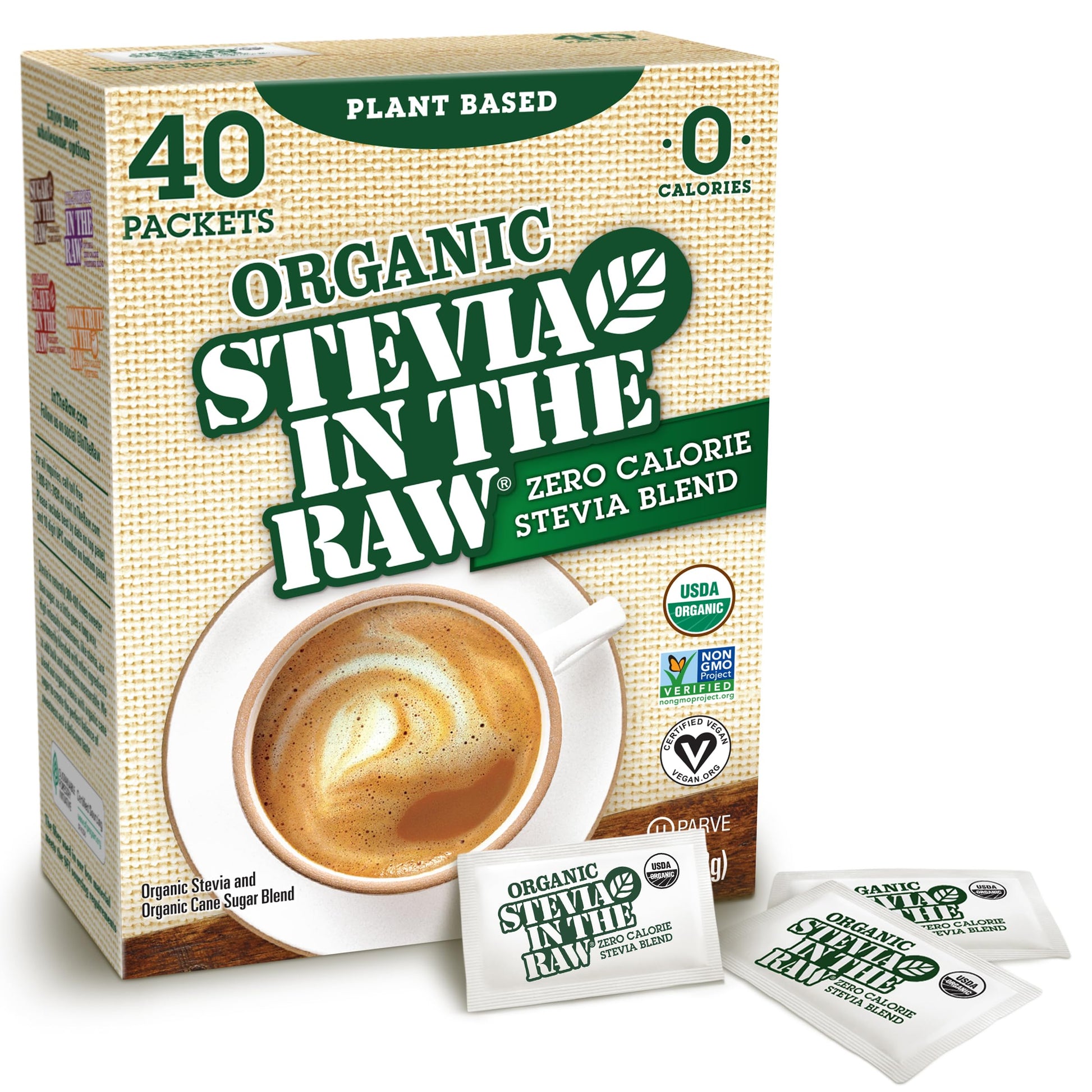 Stevia In The Raw Organic Stevia Sweetener Packets, 40 Ct, Zero Calorie Stevia Sugar Substitute Packets, No Erythritol or Artifi