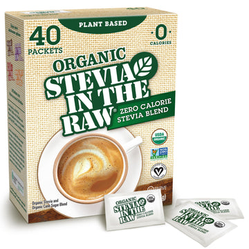 Stevia In The Raw Organic Stevia Sweetener Packets, 40 Ct, Zero Calorie Stevia Sugar Substitute Packets, No Erythritol or Artifi