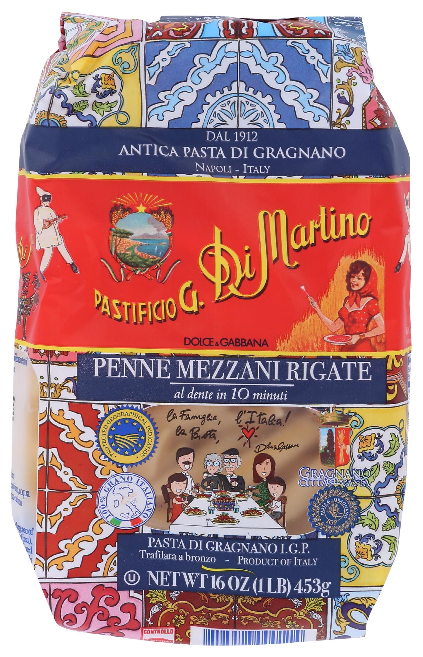 Di Martino, Pasta Penne Mezzani Rigate, 16 Ounce