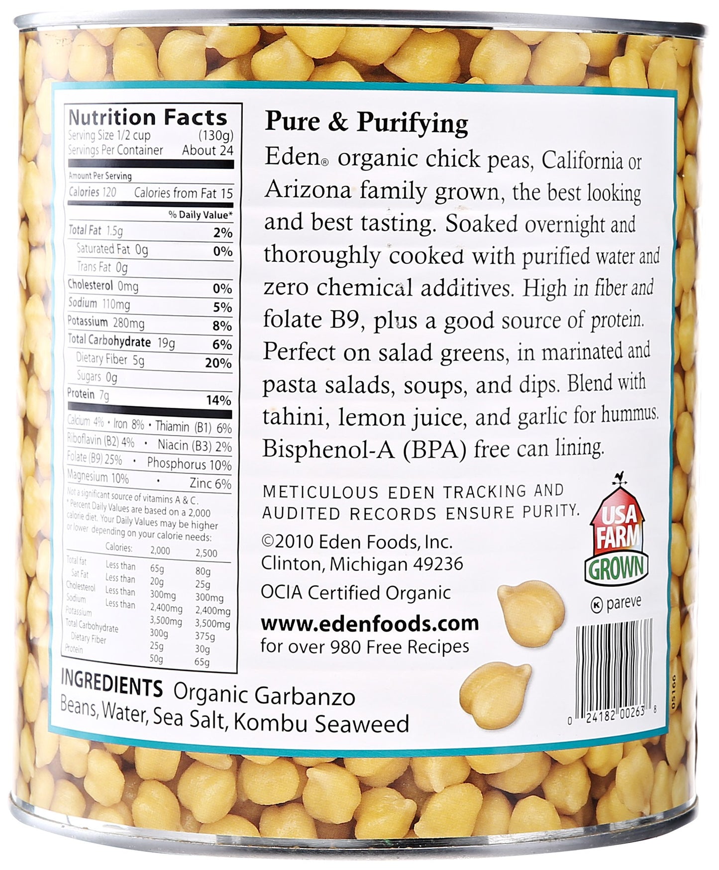 Eden Foods Organic Garbanzo Beans, 109 Oz