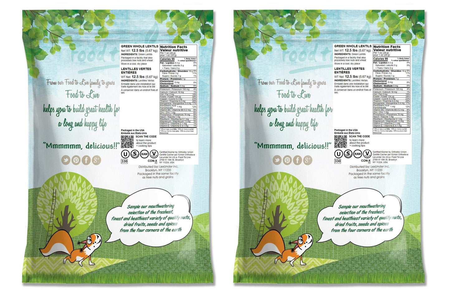 Food To Live - Whole Green Lentils, 25 Pounds Dried Raw Lentils, Sproutable, Kosher, Vegan. Rich In Dietary Fiber, And Protein.