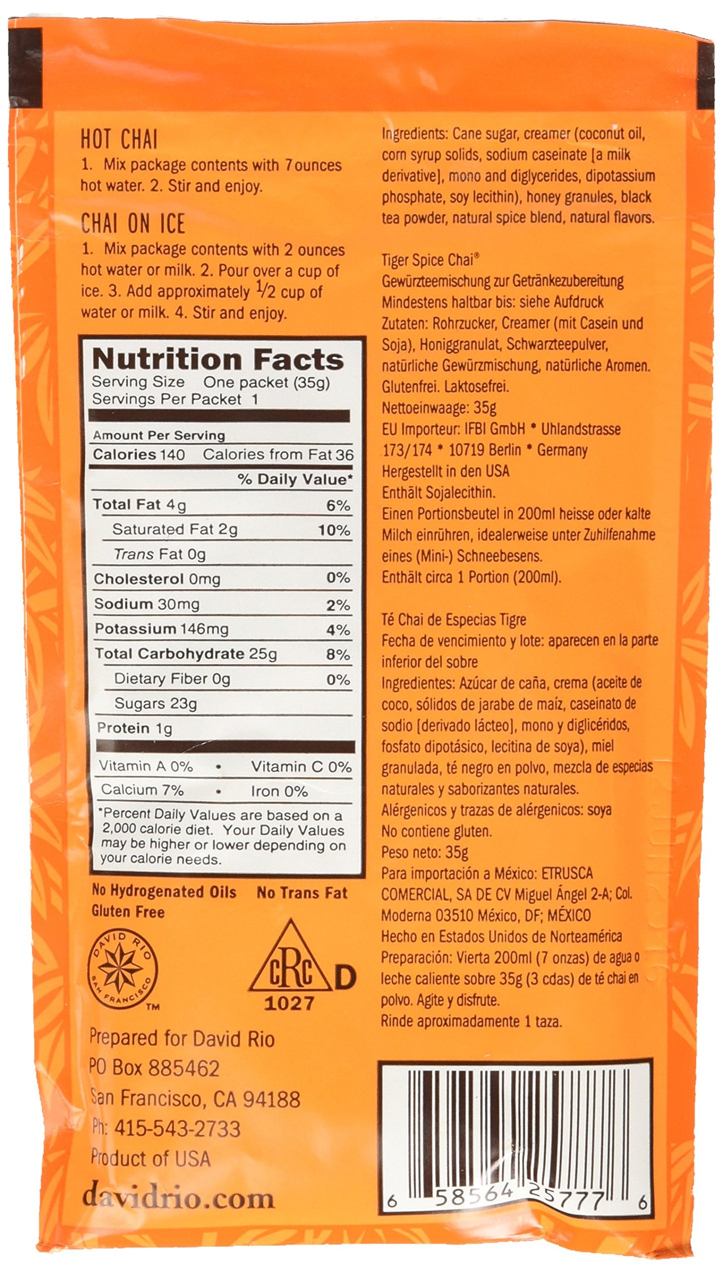 Tiger Spice Chai Tea Latte Mix, 1.24 Oz (Pack Of 48), Single Serve Packets, Black Tea, Organic Spices, Dairy Free, Serve Hot Or