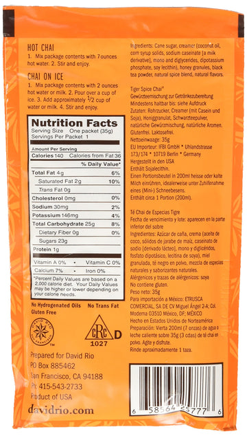 Tiger Spice Chai Tea Latte Mix, 1.24 Oz (Pack Of 48), Single Serve Packets, Black Tea, Organic Spices, Dairy Free, Serve Hot Or