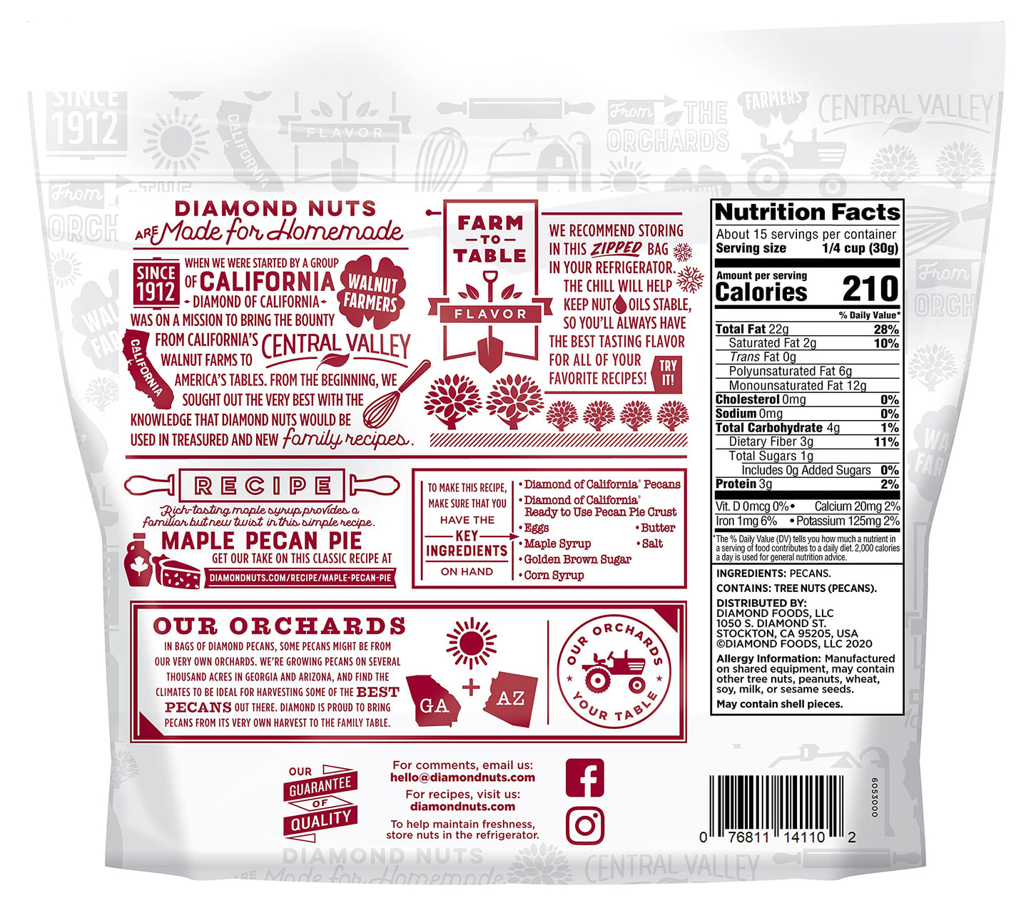 Diamond Of California Pecans Halves, 16 Oz (6 Pack)