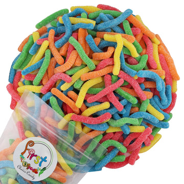 FirstChoiceCandy Sweet & Sour Gummy Worms, Multi Flavors and Solid Colors (5 Pound, Sour Mix Fruit)