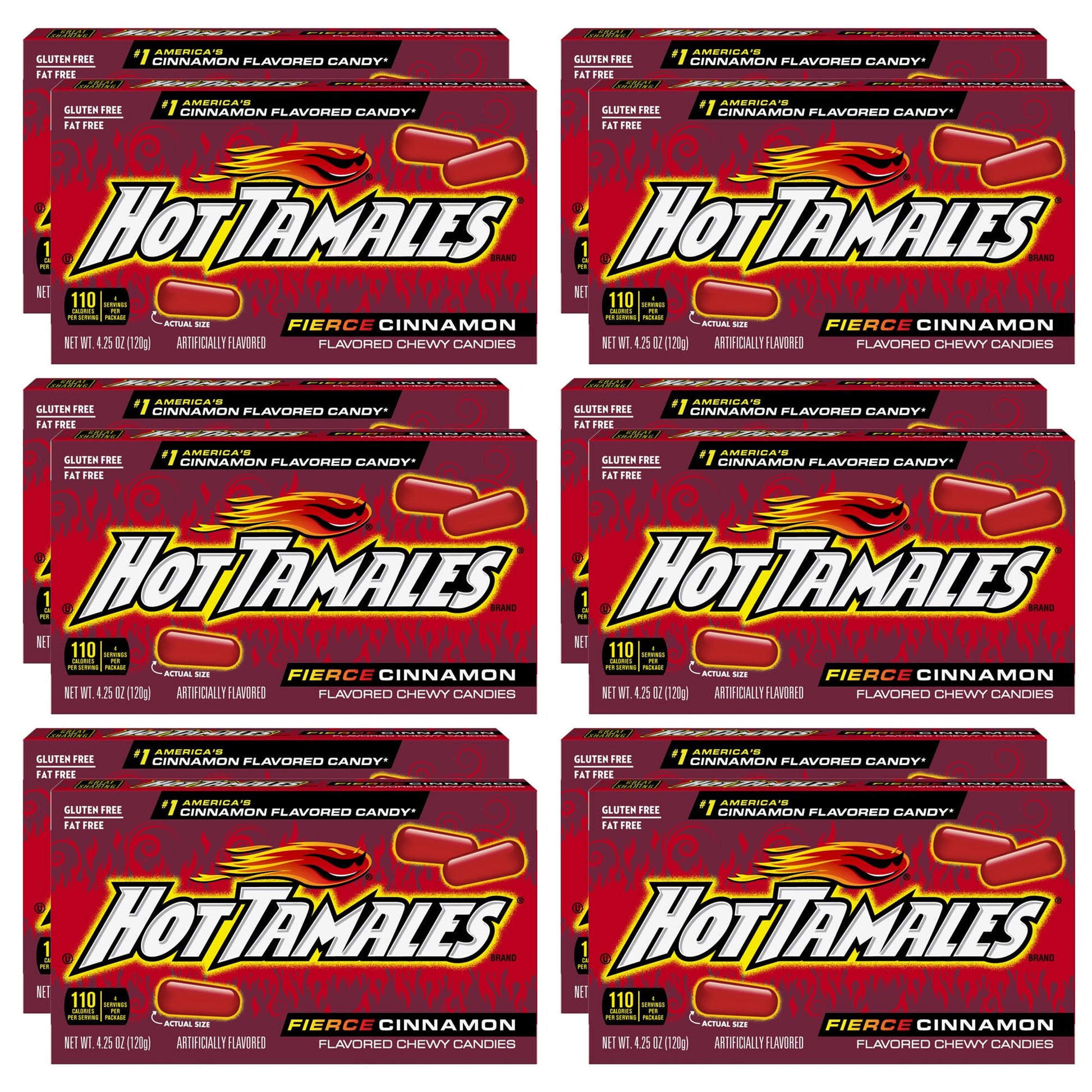 Hot Tamales Fierce Cinnamon Candy, 4.25oz Box Each (Pack of 12) Theater Box, Cinnamon Candy, Gummy Candy, The Hampton Candy Comp
