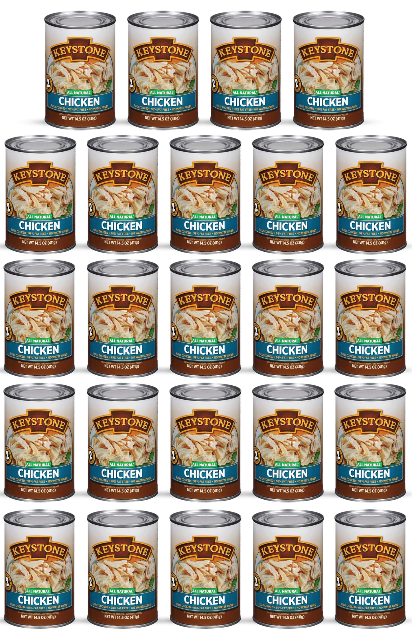 Keystone All Natural Premium Canned Chicken 14.5 Oz Fully Cooked | No Water Added | Ready To Meat | Quick Meals Emergency Survival Food Canned Meat Pack Of 24