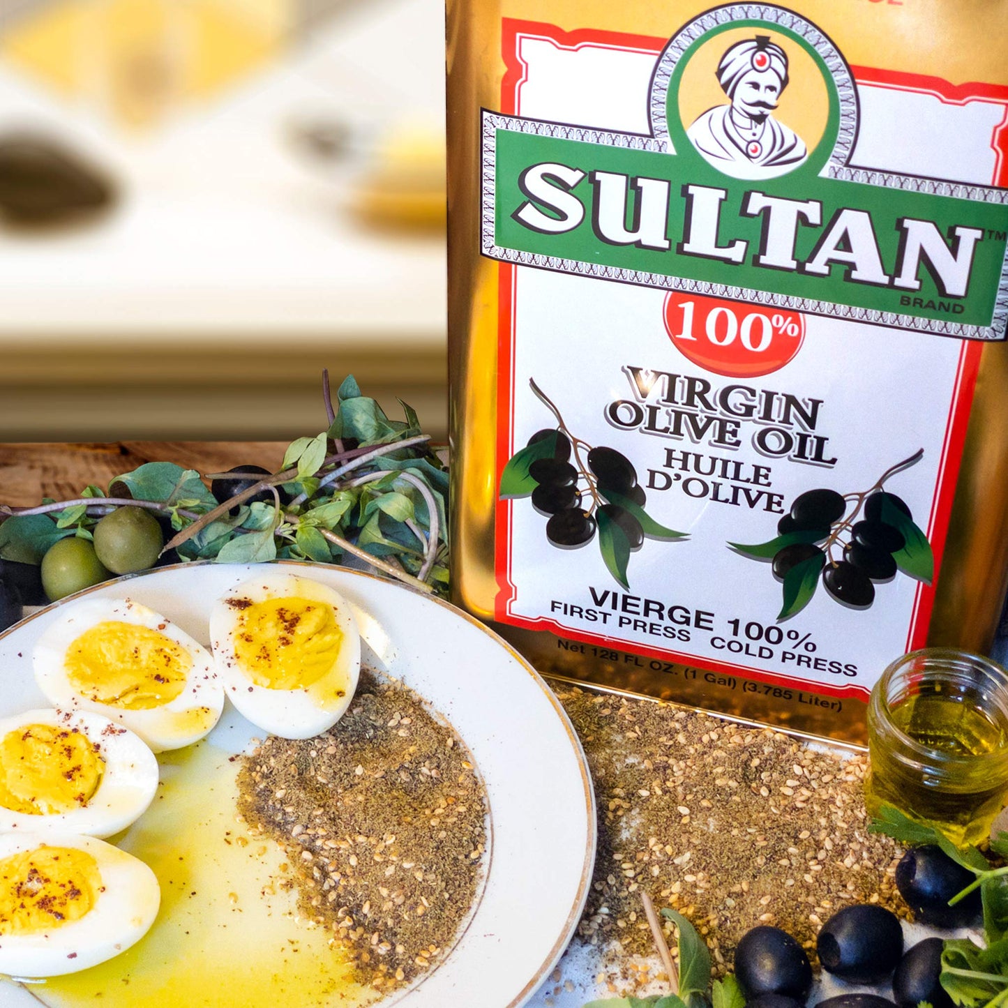 Sultan Premium Virgin Olive Oil - First Cold-Pressed, Cholesterol-Free - 128 FL. OZ - Ideal for Salads and Cooking