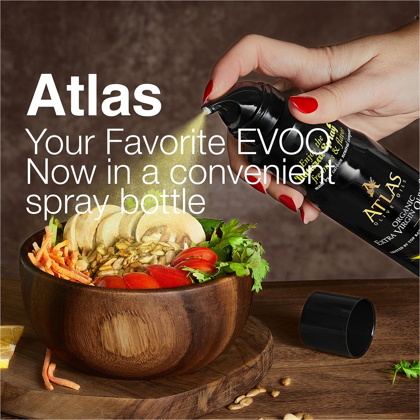 A ATLAS OLIVE OILS Organic Extra Virgin Olive Oil Spray, 5.4 fl oz, Cold Pressed, Polyphenol Rich, Non-Stick Cooking Spray