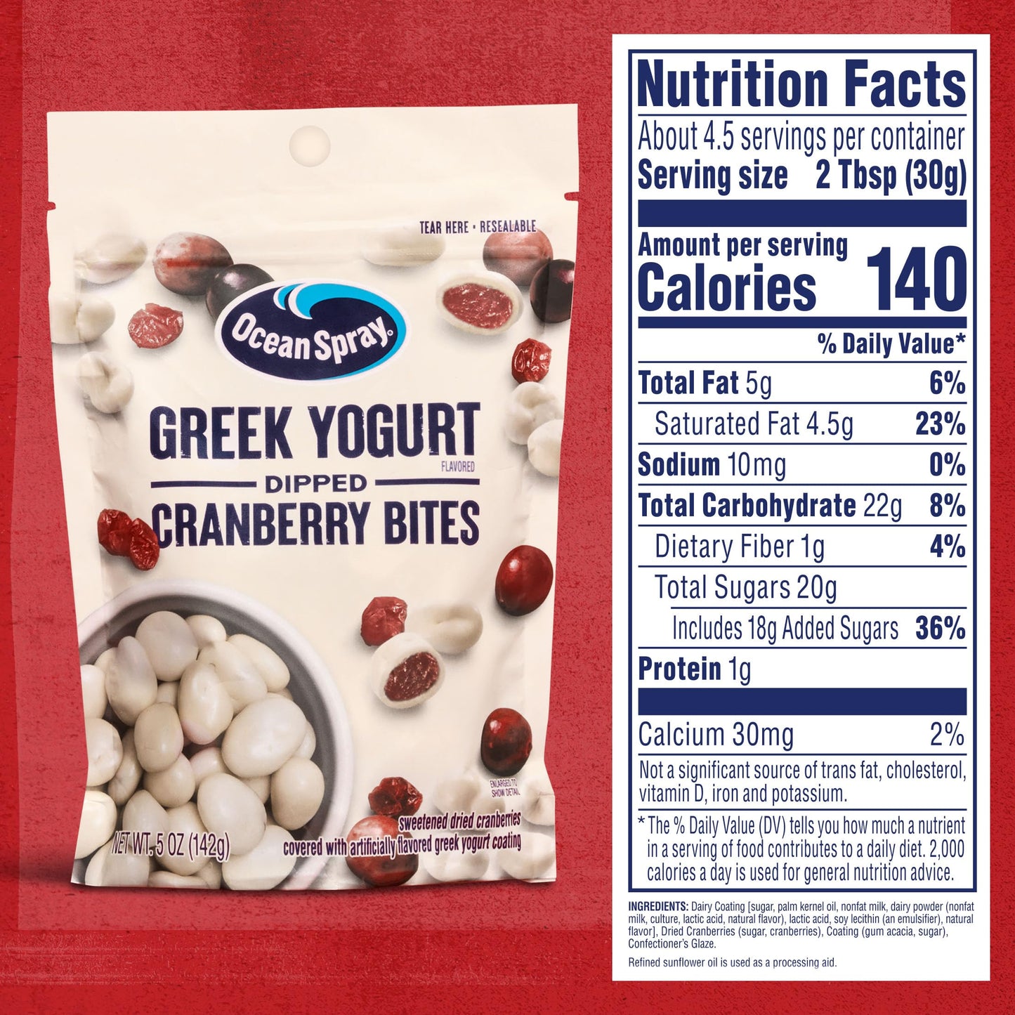 Ocean Spray Greek Yogurt Covered Craisins, Greek Yogurt Flavored, Covered Cranberries, Dried Fruit, 5 Oz Pouch (Pack of 1)