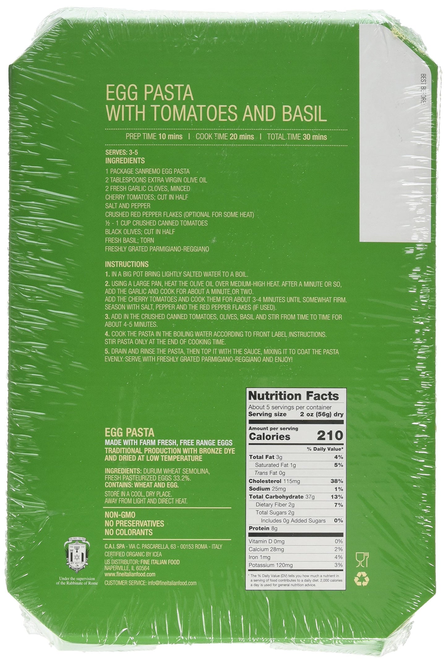 Compagnia Sanremo San Remo Italian Egg Pappardelle Pasta - Non-Gmo, Free Range Egg Traditional Pappardelle - 10 Oz (Pack Of 1) -