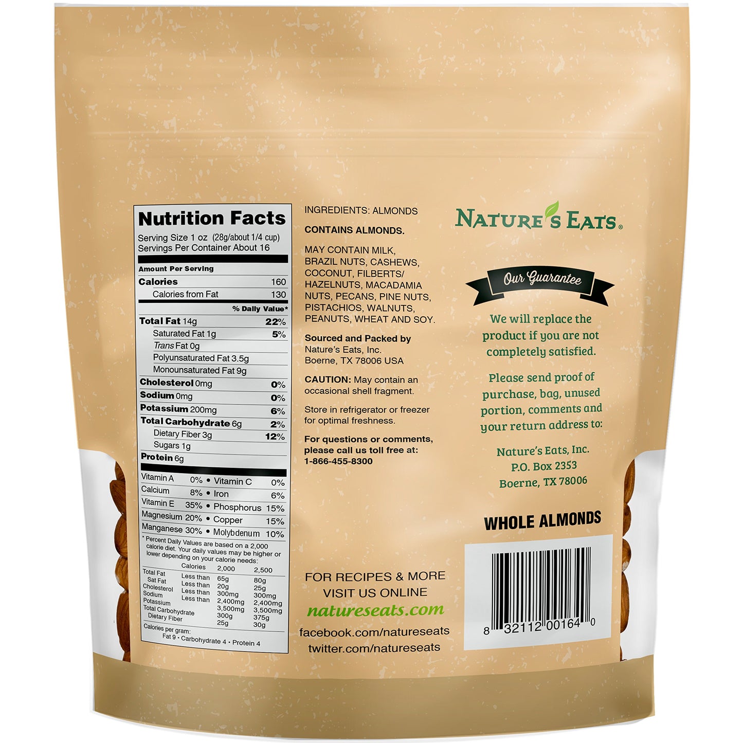 Nature s Eats Whole Almonds, Natural, 16 Oz (Pack of 2)