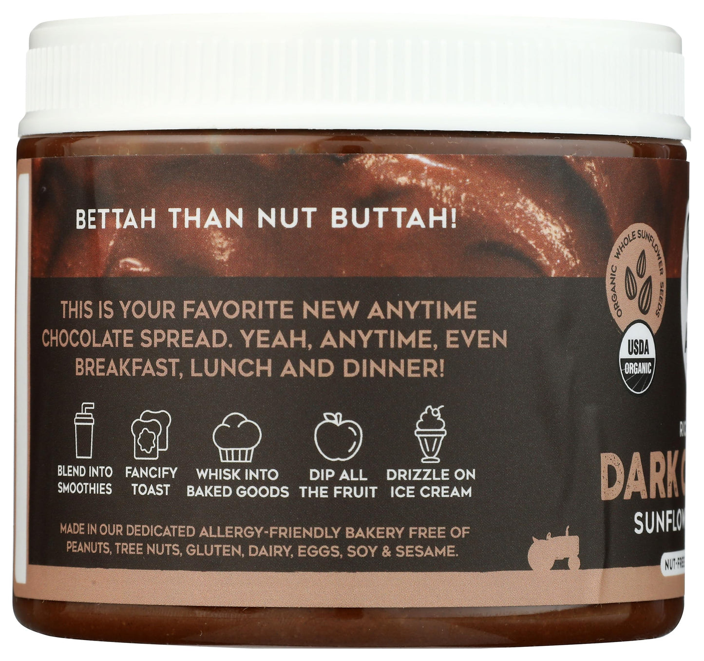 88 Acres, Dark Chocolate Sunflower Seed Butter Jar, 14 Ounce