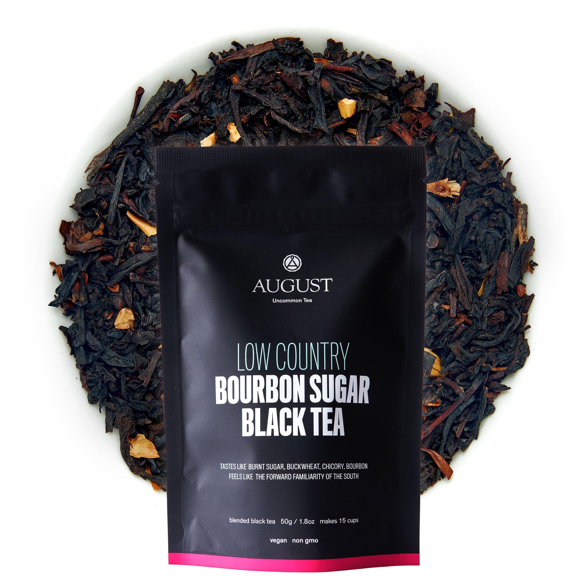 August Uncommon Low Country Flavor Blend Sugar Black Tea - Bold Holiday Tea With Southern-Inspired Flavor - Vegan  Non-Gmo  High Energy Blend Blend In A Resealable Pouch (1.8Oz)
