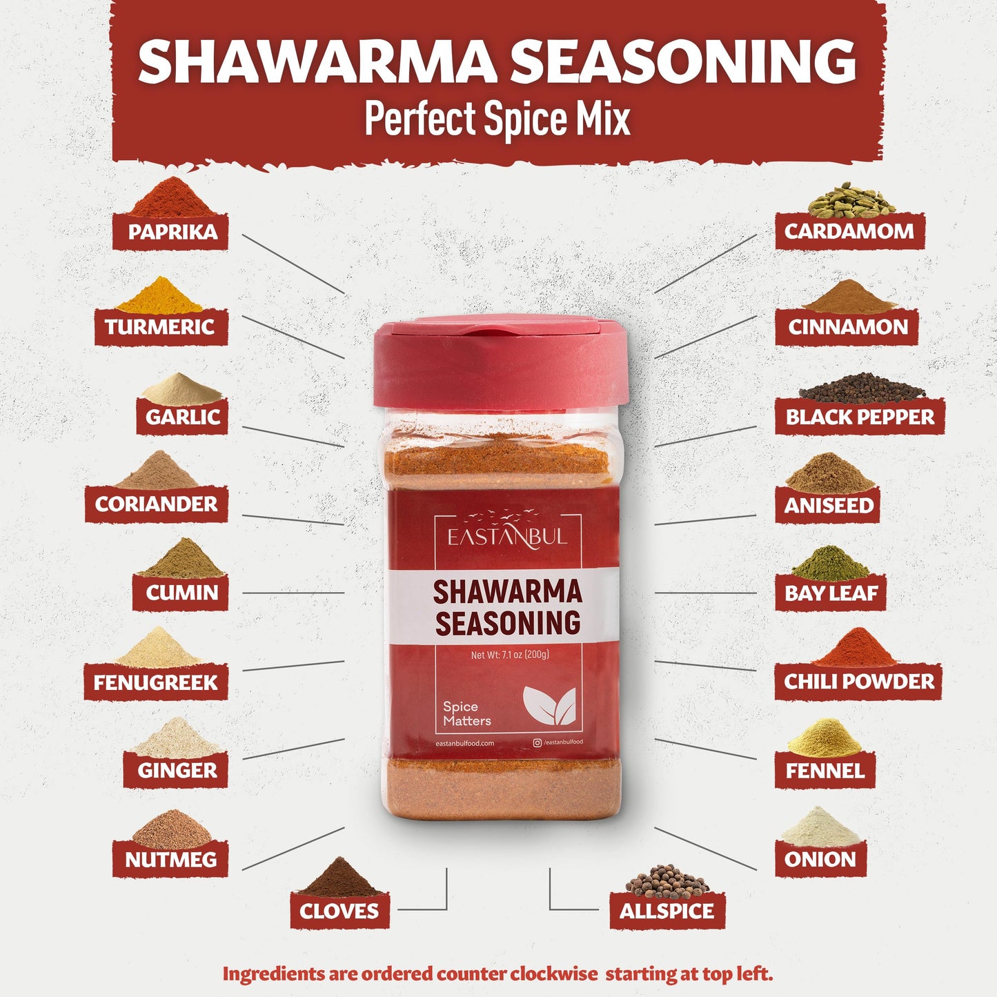 Eastanbul Shawarma Seasoning 7.1Oz Shawarma Spice Blend, All-In-One Baharat Spice Blend Of Middle Eastern Spices & Mediterranean