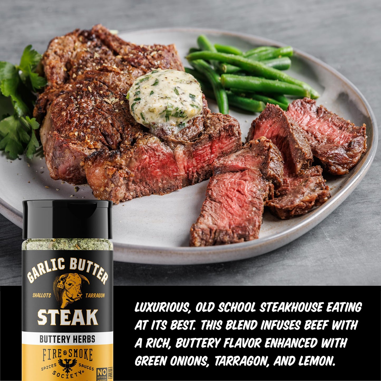 Fire & Smoke Society Garlic Butter Steak Seasoning BBQ Rub, 6.2 oz, Perfect for Steaks, Brisket, and Burgers