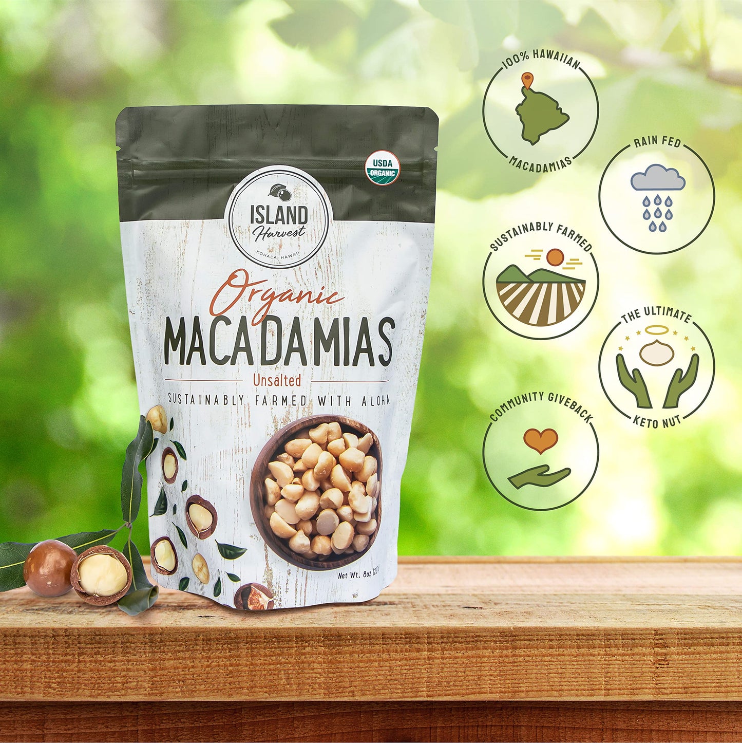 Island Harvest Unsalted Organic Macadamia Nuts - 100% Hawaiian Unsalted Macadamia Nuts are Keto Friendly, All-Natural and Non-GM