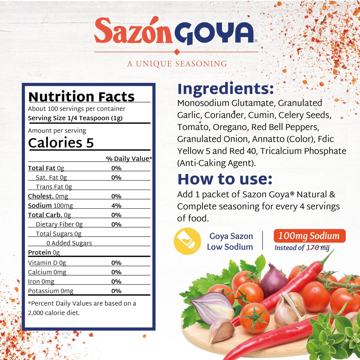 Saz  n Natural and Complete by Goya, Low Sodium Latin Spice Blend for Poultry, Seafood, Meat and Vegetables, All Purpose Mexican