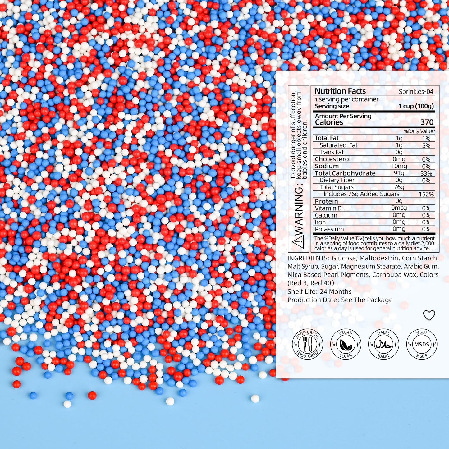 Cobakey Patriotic Sprinkles For Baking, 4Th Of July Sprinkles For Cupcakes, Red White And Blue Nonpareils Candy Perfect For Inde