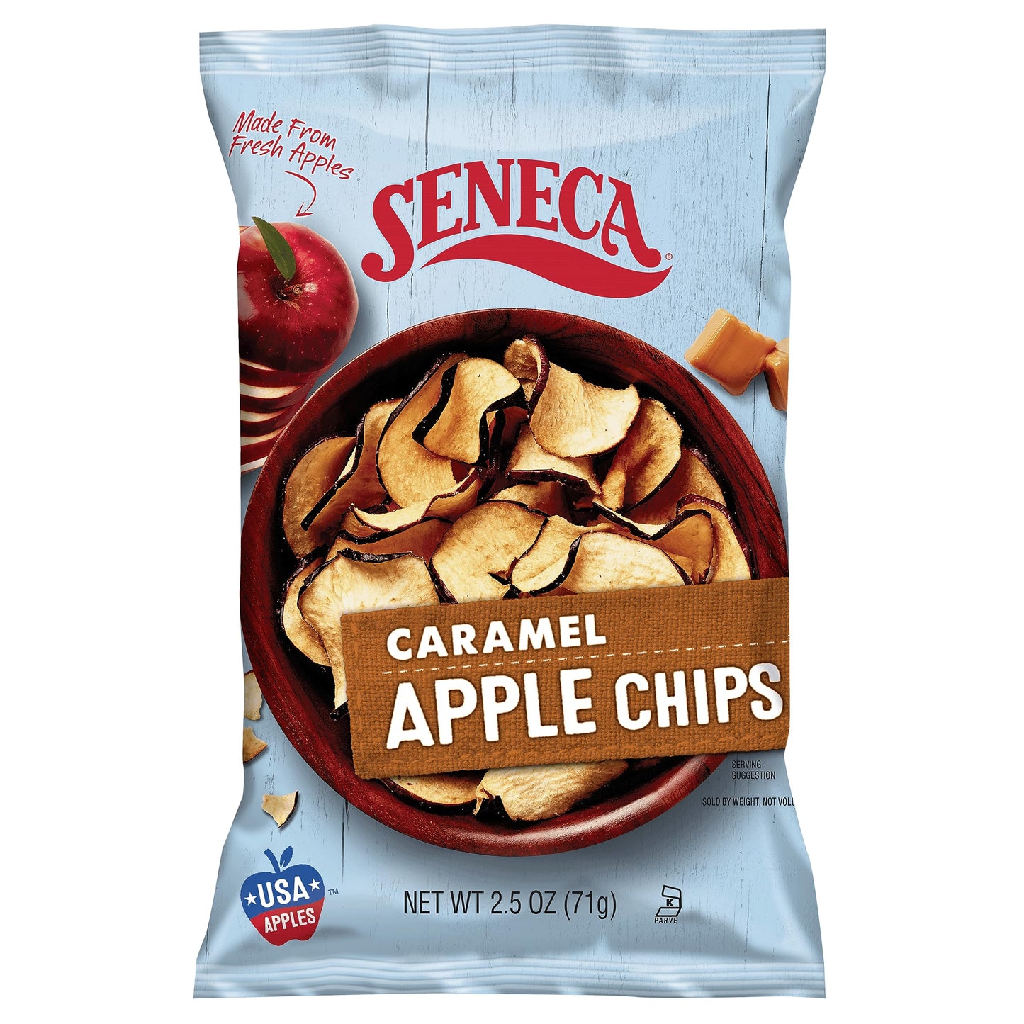 Seneca Caramel Apple Chips, 100% Red Delicious Apples, 2.5 oz (Pack of 12) - Crisped Freshness in Foil-Lined Bag