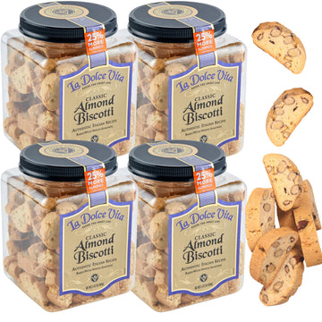Nonni'S La Dolce Vita Almond Biscotti - 4 Tubs - 34Oz Of Biscotti Italian Cookies - Italian Biscotti Cookies - Biscotti Jar - Bi