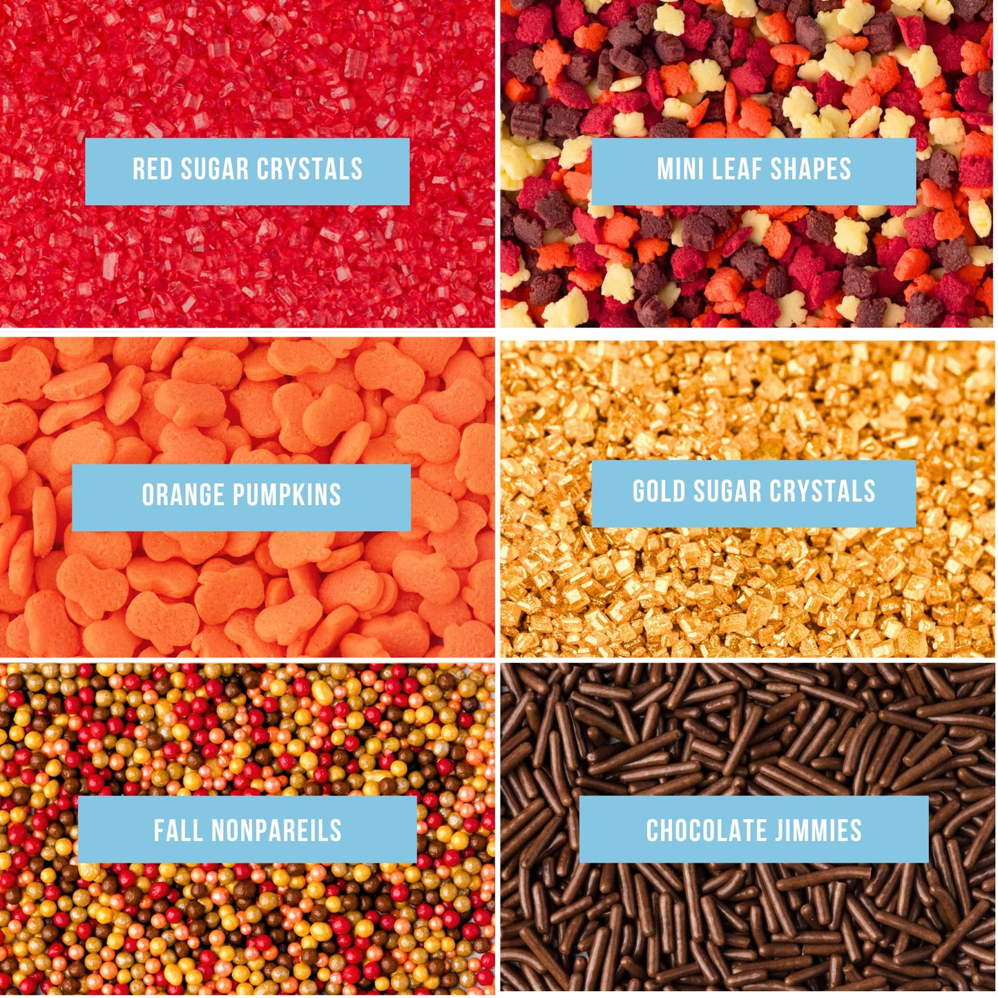 Sweets Indeed Sprinklefetti Fall 6-Cell Sprinkle Jar - 6 Assorted Fall Sprinkles (Pumpkins  Leaves  Sugar Crystals  Nonpareils  Jimmies) | Cupcake & Cake Decorations | 6.45 oz