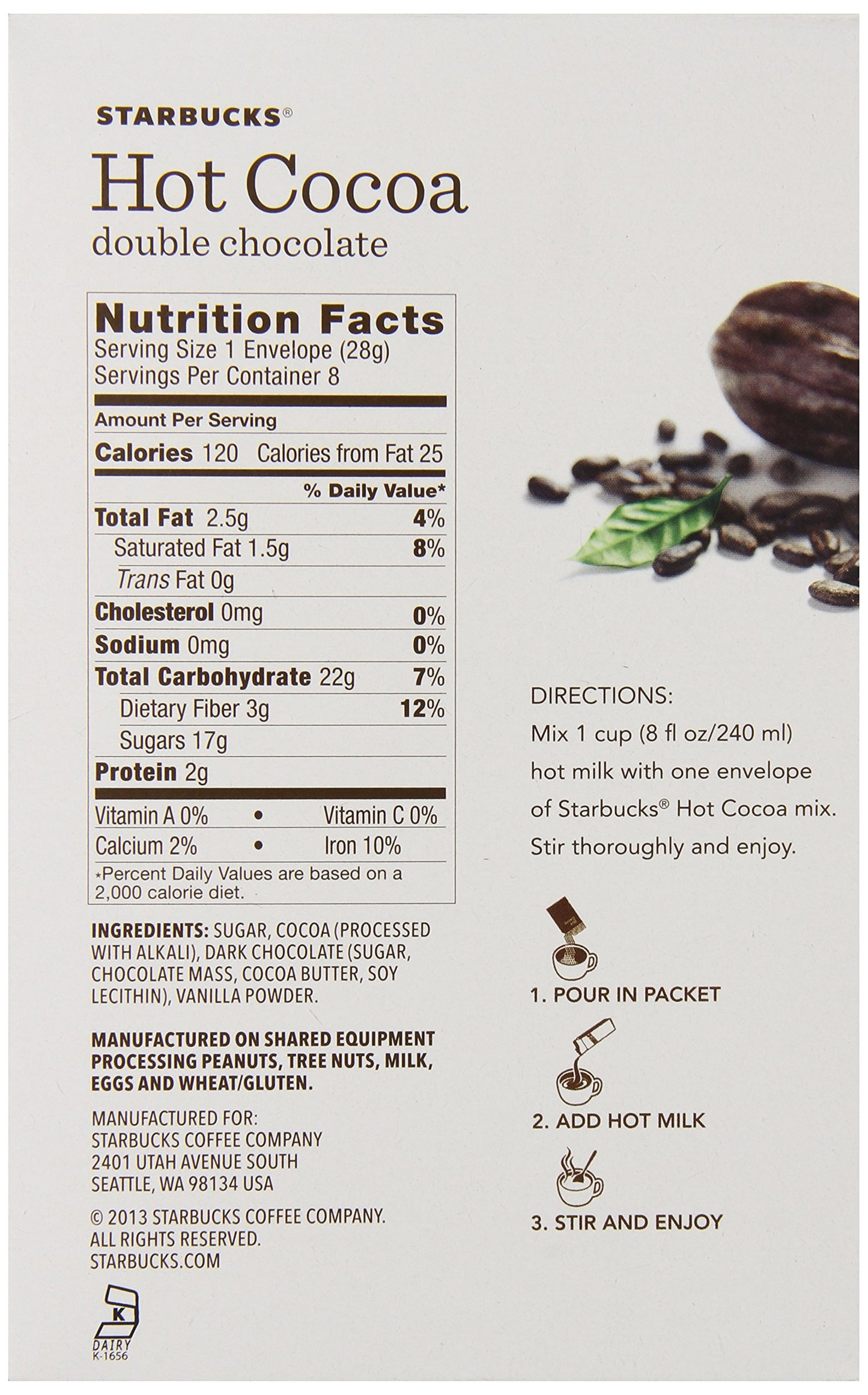 Starbucks Hot Cocoa Mix, Double Chocolate, 8 Oz