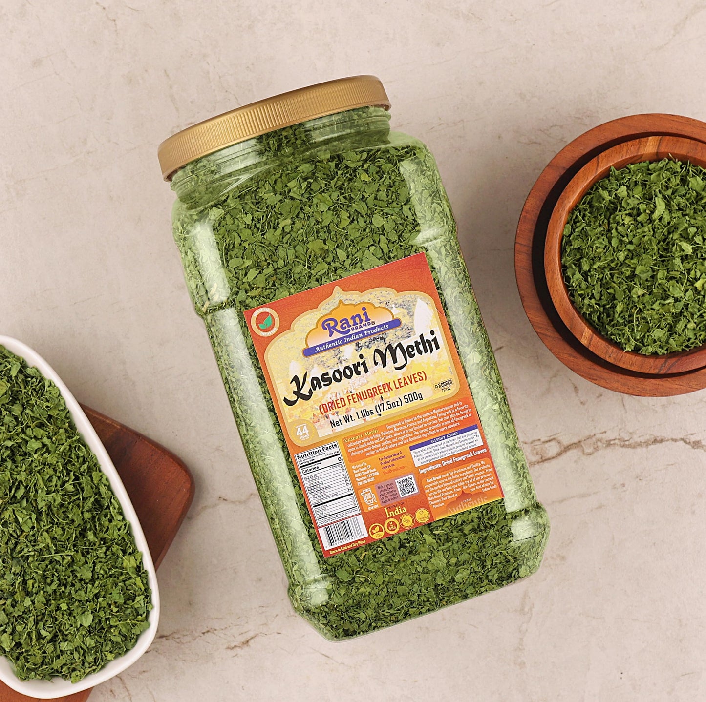 Rani Fenugreek Leaves Dried (Kasoori Methi) 17.5oz (1.1lbs) 500g Bulk PET Jar ~ All Natural | Vegan | Gluten Friendly | NON-GMO