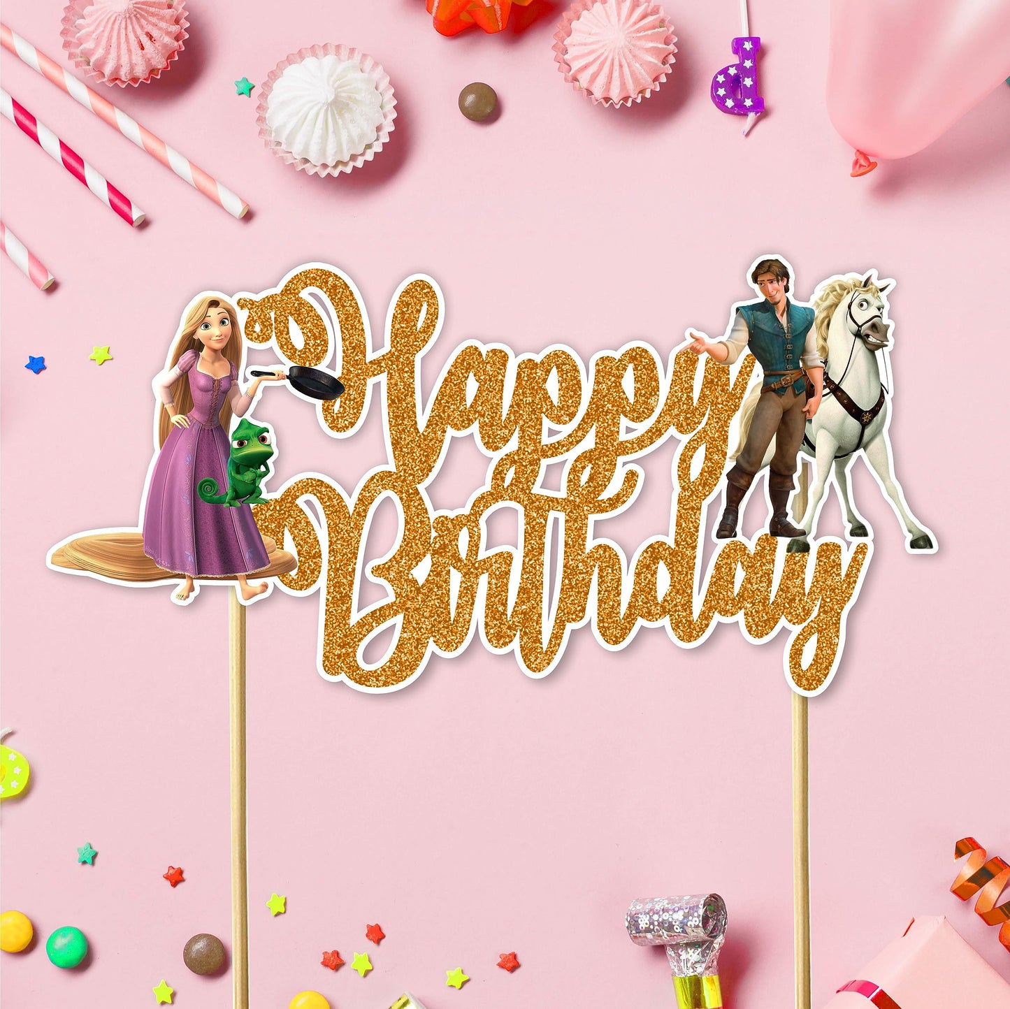 Rapunzl Happy Birthday Cake Topper - Birthday Decorations.