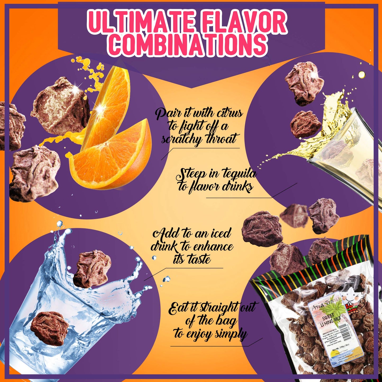 Asia Trans & Co. Sweet Seeded Li Hing Mui   Seed Plums - Naturally Sweet Dried Asian Plum Candy, 6.5 oz