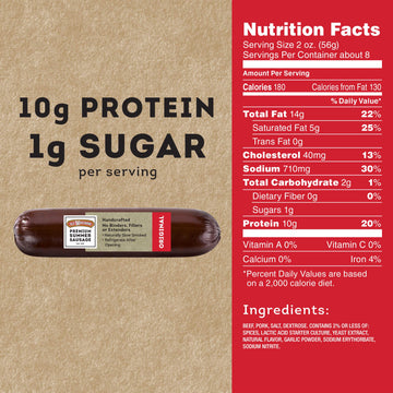 Old Wisconsin Summer Sausage, 100% Natural, High Protein, Low Carb, Gluten Free, 16 Ounce
