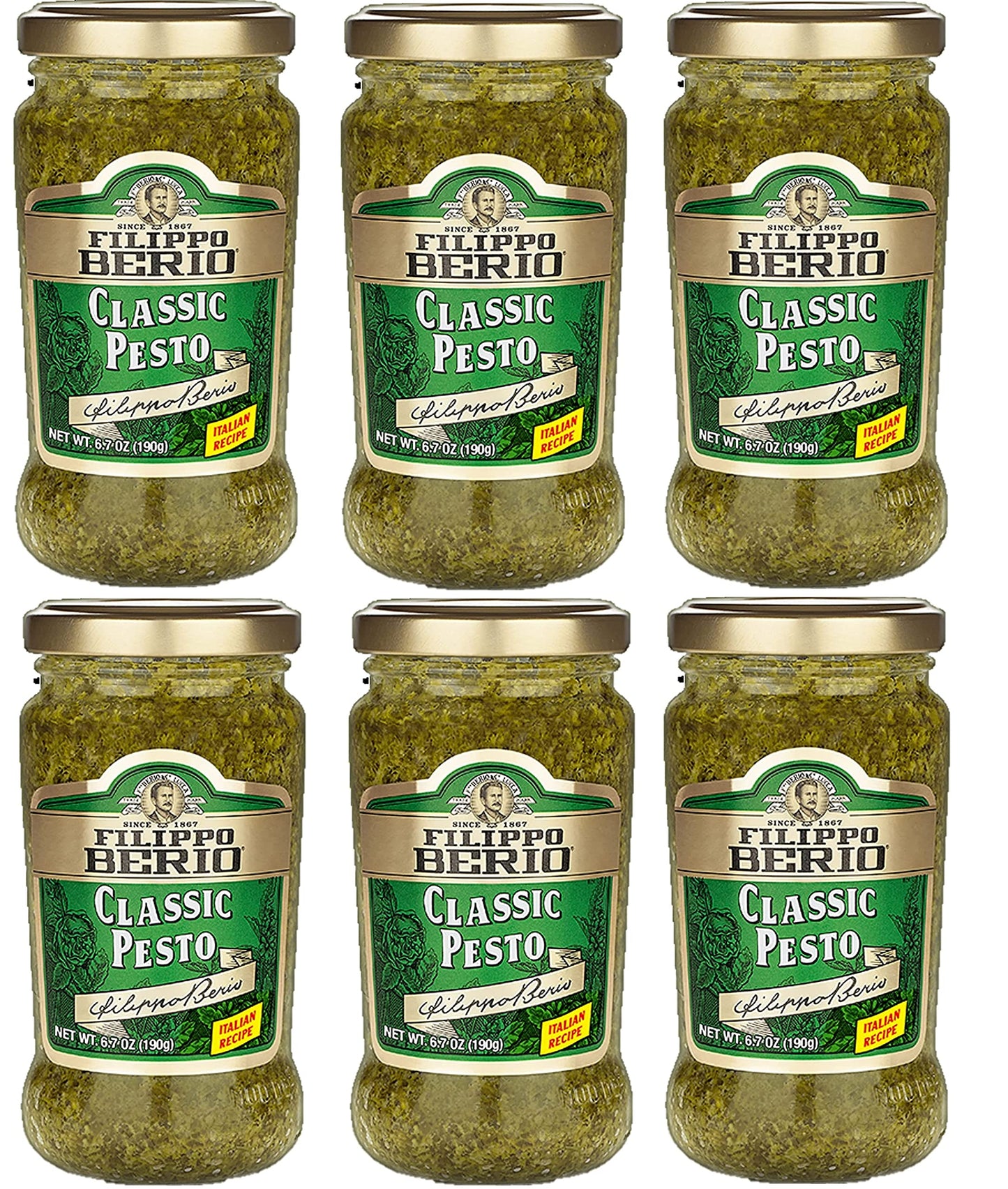 Filippo Berio Pesto, Classic Basil, 6.7 Ounce Glass Jar, Pack of 6