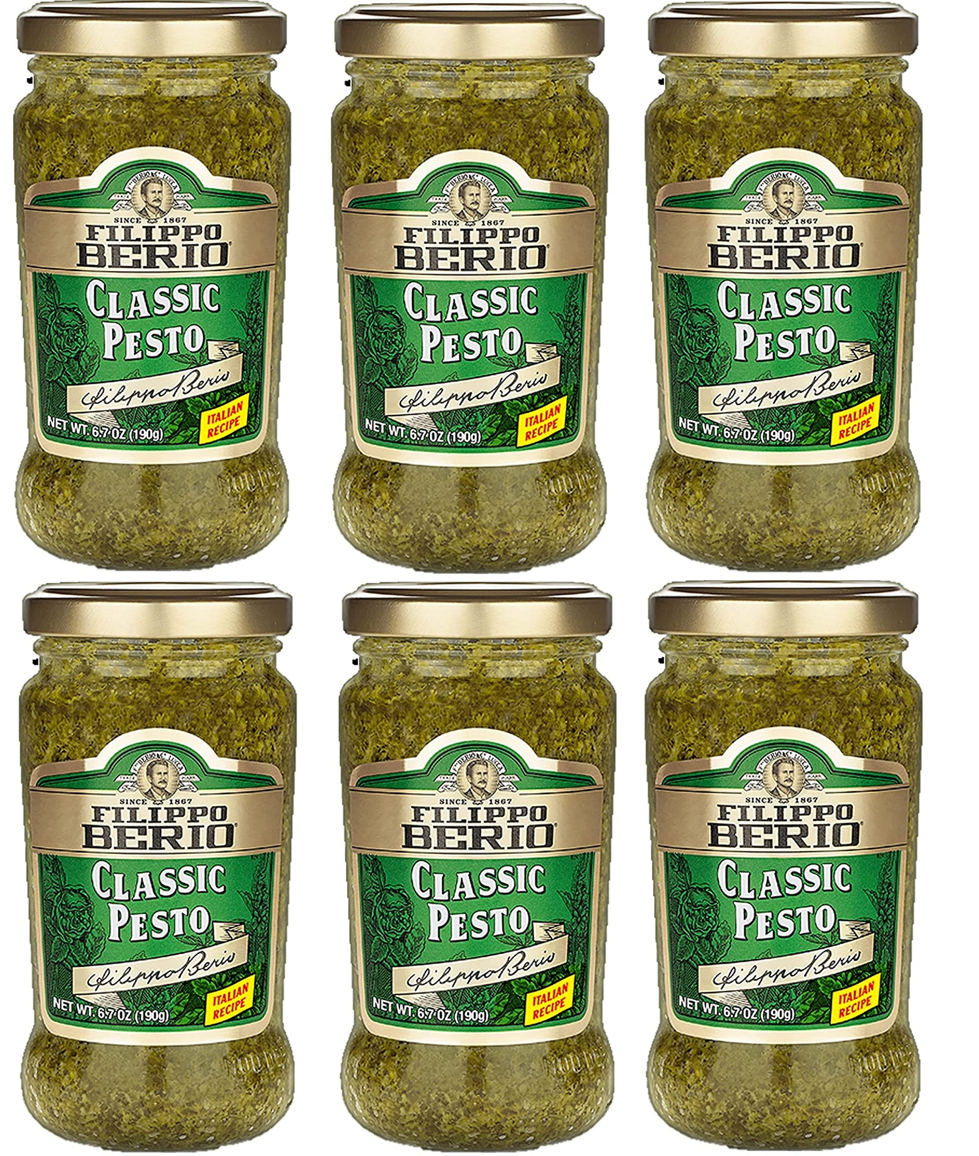 Filippo Berio Pesto, Classic Basil, 6.7 Ounce Glass Jar, Pack of 6