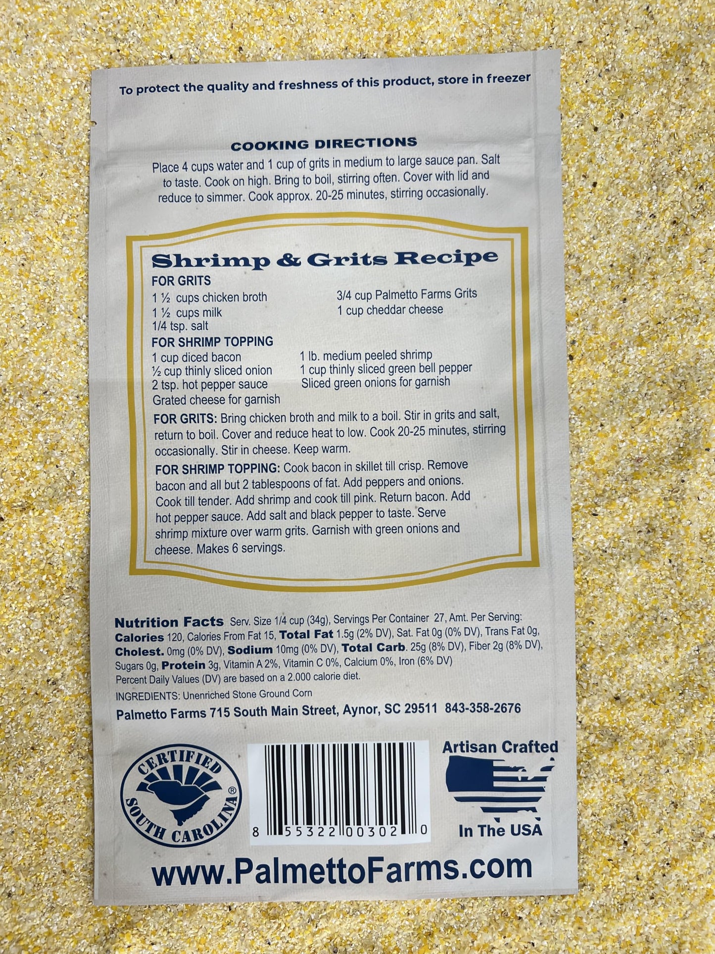 Palmetto Farms Mixed Yellow and White Stone Ground Grits, Non-GMO, Gluten Free, 2 LB