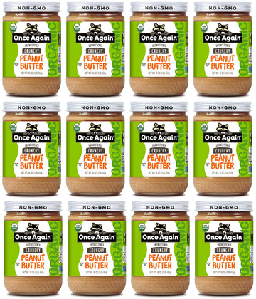 Once Again Organic Crunchy Peanut Butter, 16Oz - Lightly Salted, Unsweetened - Usda Organic, Gluten Free Certified, Vegan, Kosher - Glass Jar - Case Pack Of 12