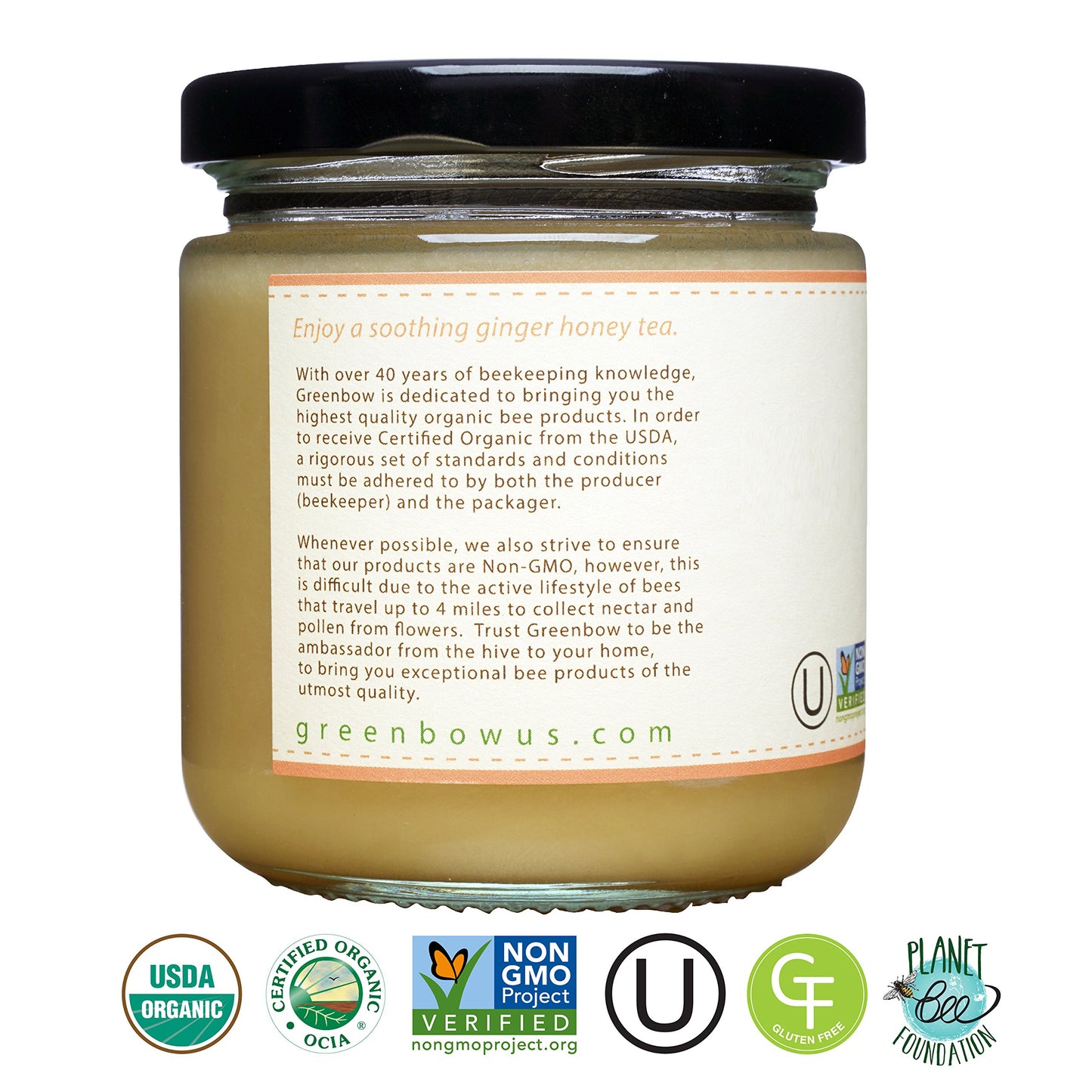 Greenbow Organic Honey With Ginger - 100% Usda Certified Organic, Non-Gmo, Gluten Free Organic Ginger Honey - Whole Food Organic
