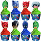 Treasures Gifted Officially Licensed Pj Masks Cupcake Toppers & Wrappers 24Ct - Pj Masks Birthday Party Supplies - Pj Mask Party