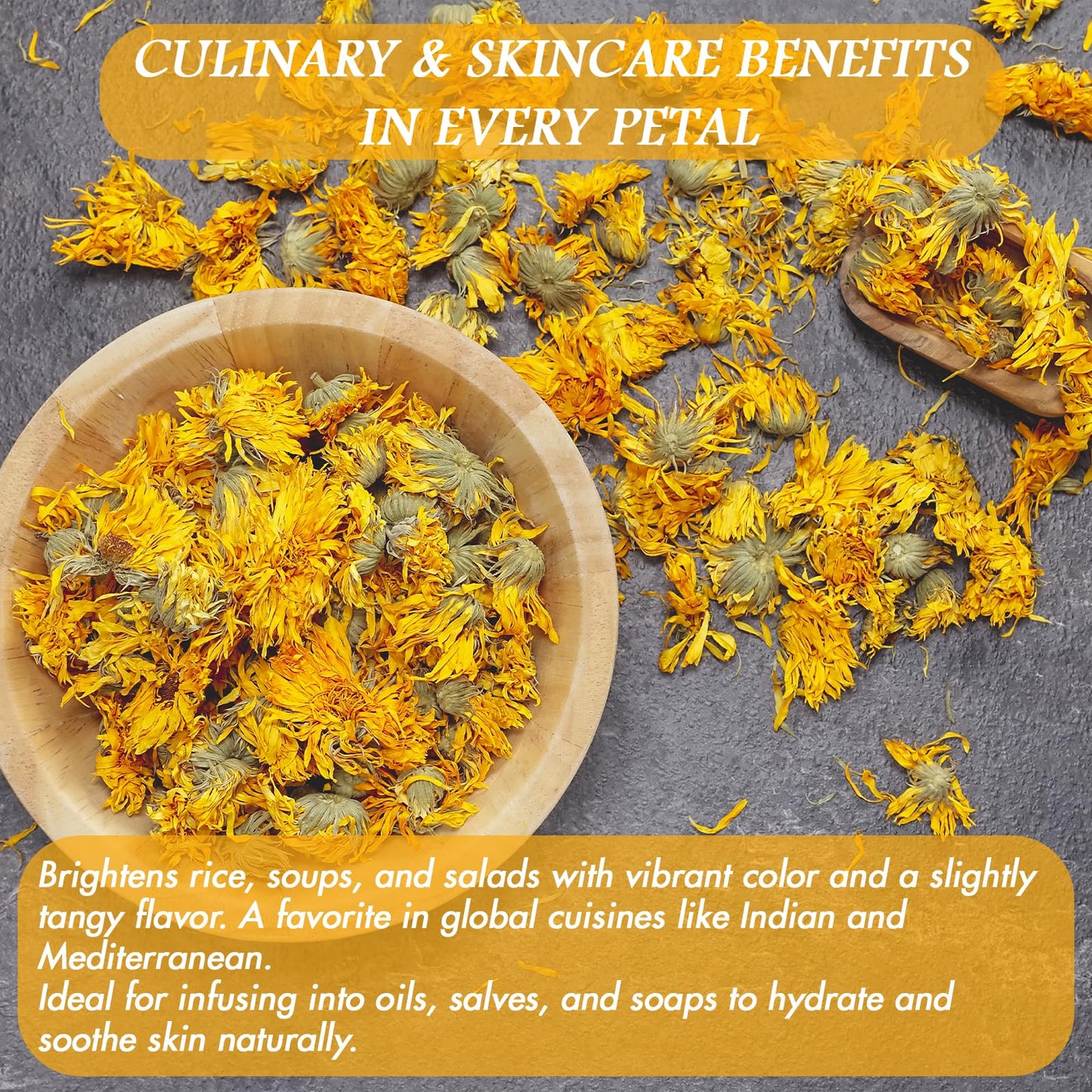 Cure Wid Pure Certified Organic Dried Calendula Flowers | 4 oz Resealable Pack Whole Organic Calendula Flowers for Skincare DIY Remedies & Herbal Tea | Vibrant Color & Aromatic Dried Marigold Flower