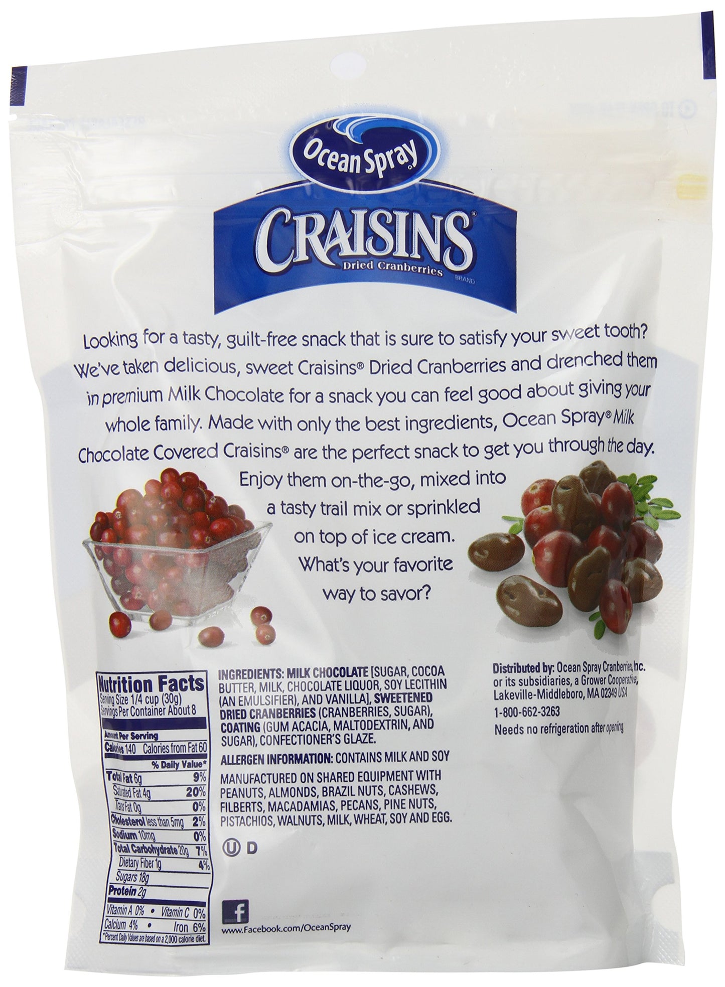 Ocean Spray Craisins Milk Chocolate Dried Cranberries (Pack Of 4)