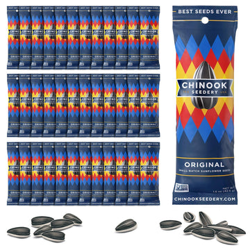 Chinook Seedery Roasted Sunflower Seeds To Eat - Jumbo Low Sodium Sunflower Seeds Keto Snacks - Adventure, Baseball, School Snacks - Gluten Free, Non Gmo Snacks - 1.5 Oz (Pack Of 36) Original