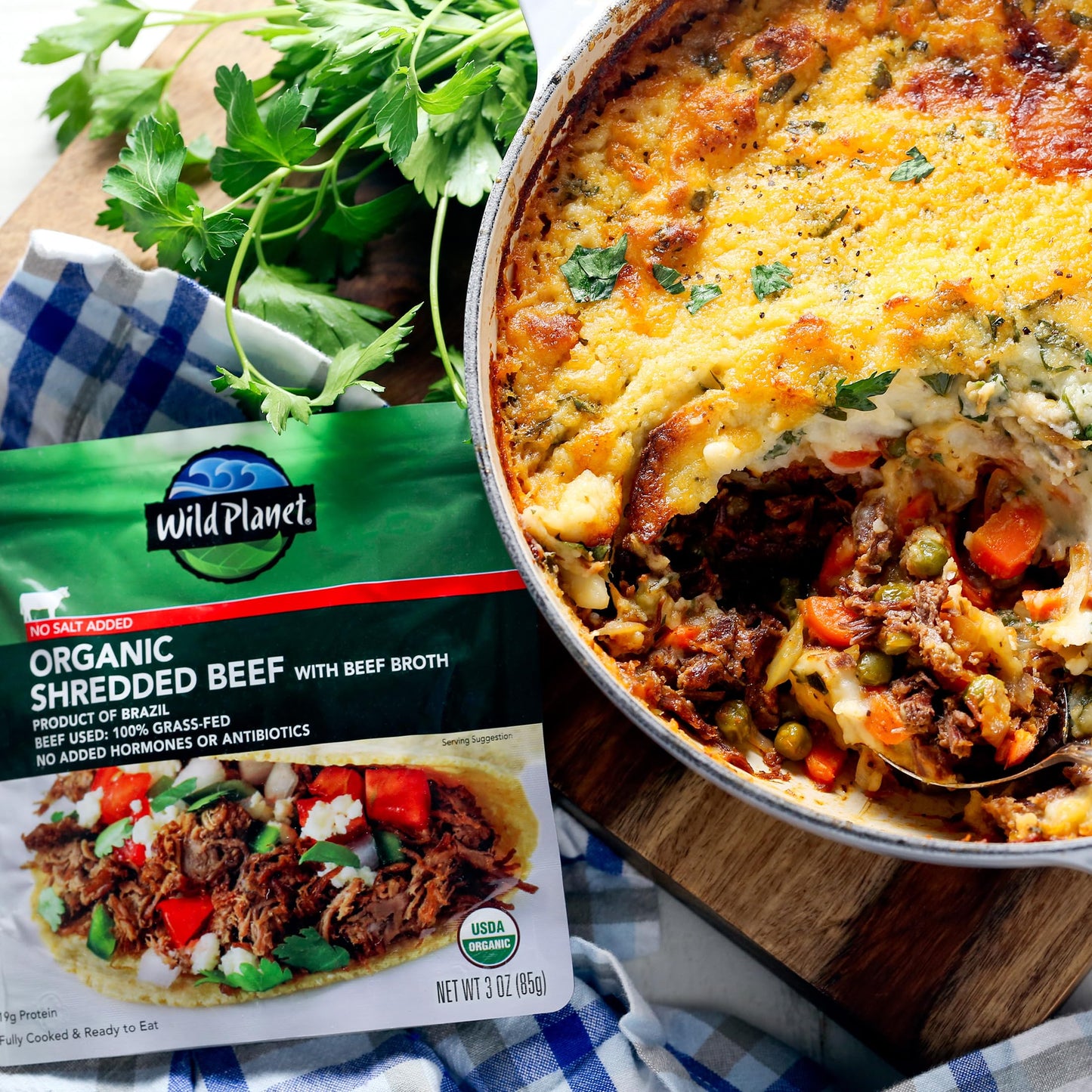 Wild Planet Usda Organic Shredded Beef With Beef Broth, No Salt Added, 3 Oz Pouch (Pack Of 24)