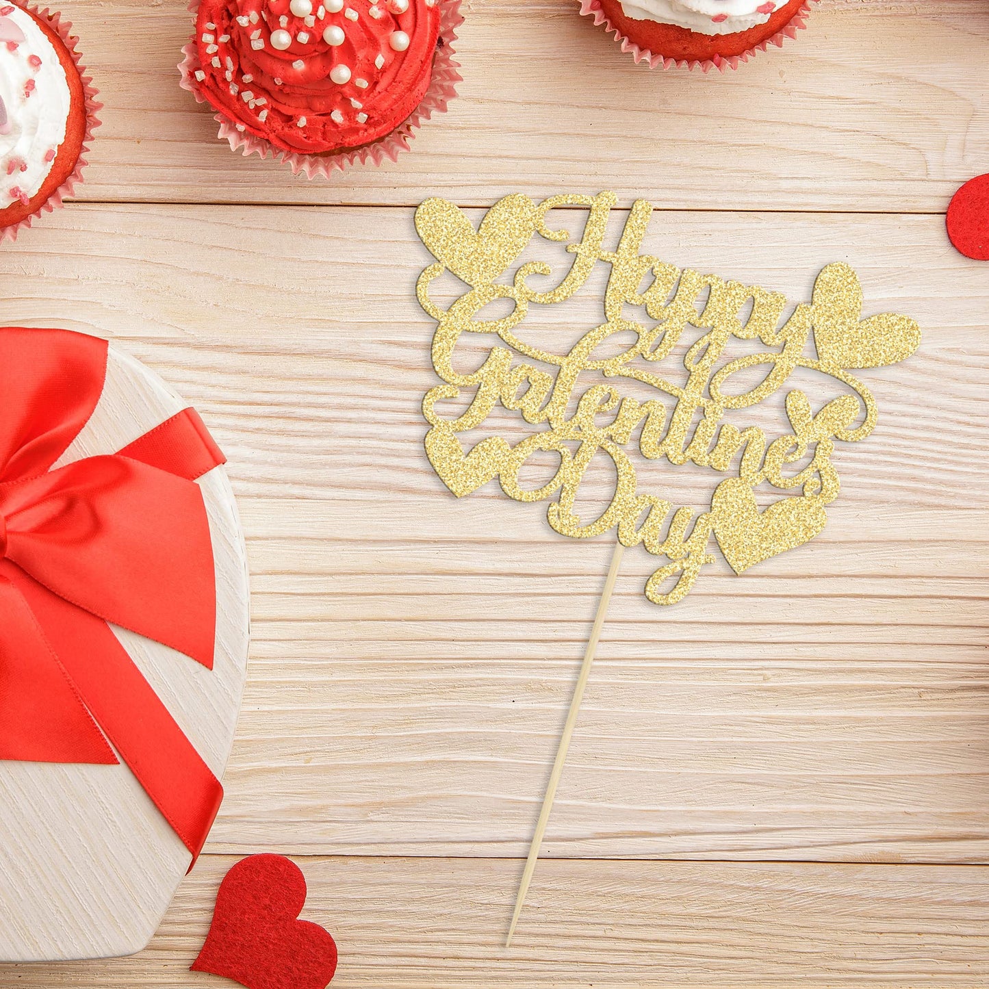 Gyufise 1Pc Happy Galentine's Day Cake Topper Glitter Sweet Love Valentine Cake Topper Decorations for Valentine's Day Theme Bir