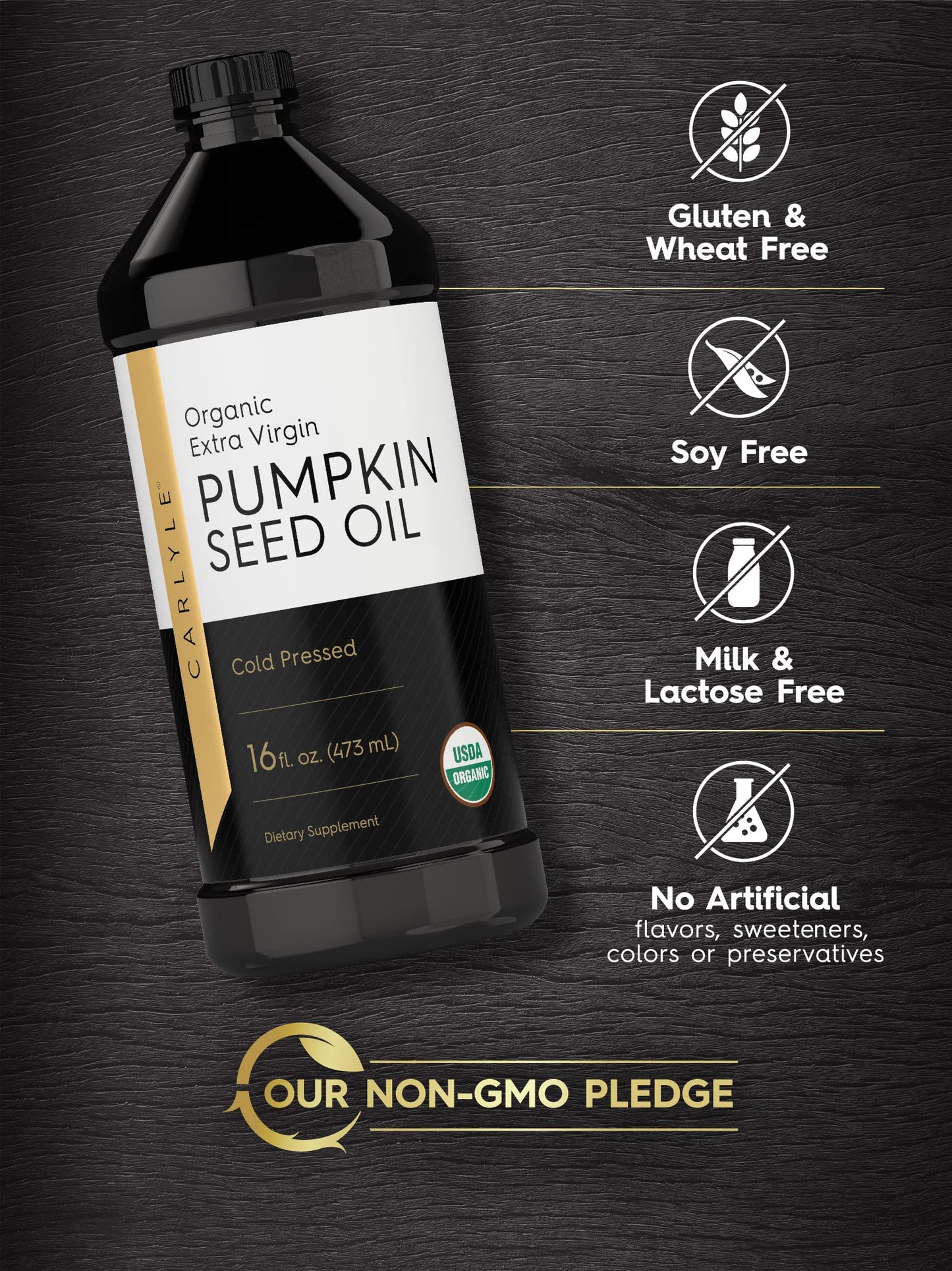Carlyle Pumpkin Seed Oil, Organic Cold Pressed, Extra Virgin, 16 Fl Oz, Vegetarian, Non-GMO, Gluten Free, Model CL8720