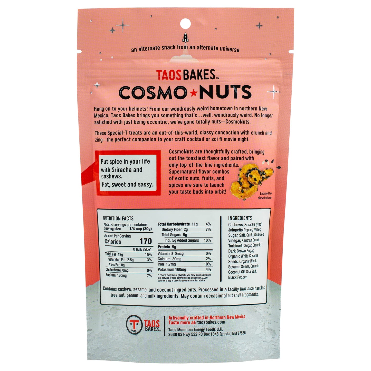 Taos Bakes - Flavored Nuts - Variety Pack - Cashews, Pistachios, Pecans And Walnuts - Gluten Free Snack - Non-Gmo - Real Food -