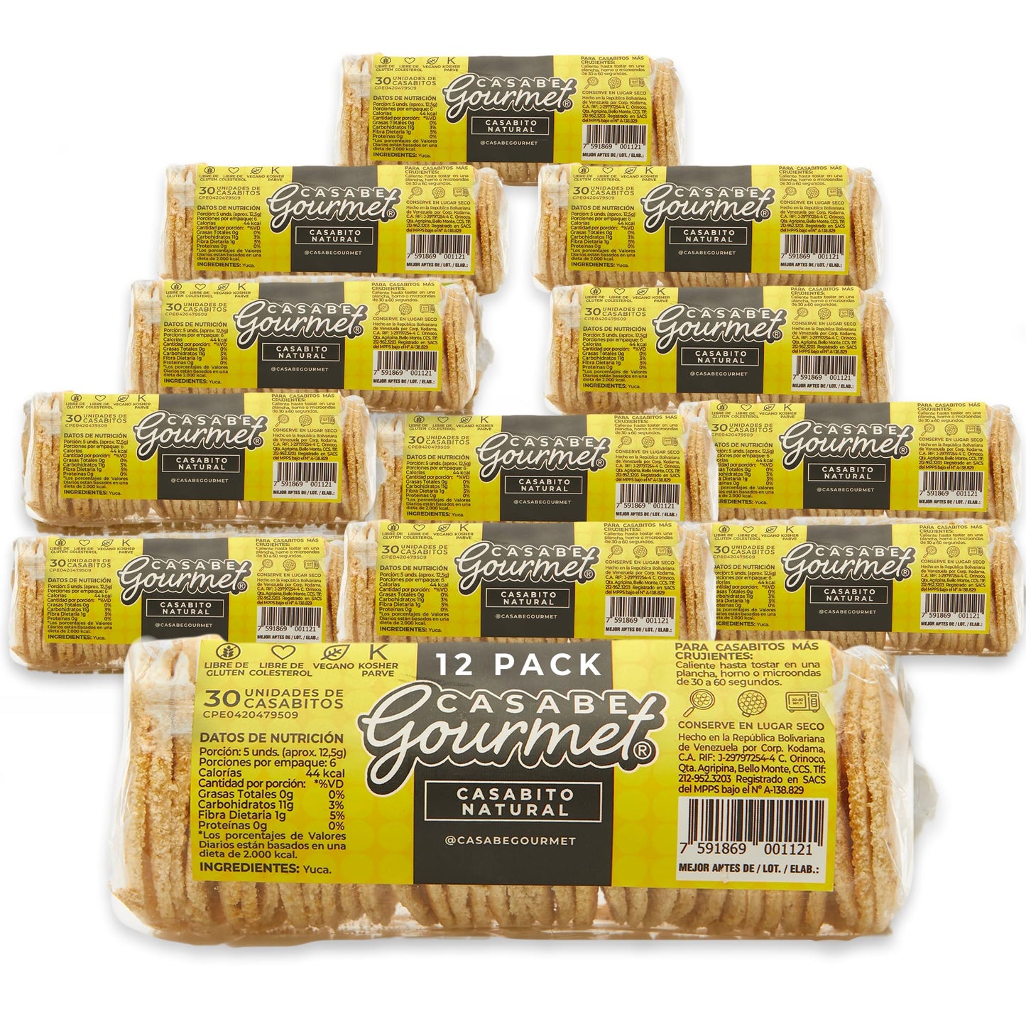 Casabe Gourmet Large Cassava Chips - Natural Flavor - 12 Pack, Vegan, Gluten Free, Organic Low Carb Cassava Crackers, Made in Ve