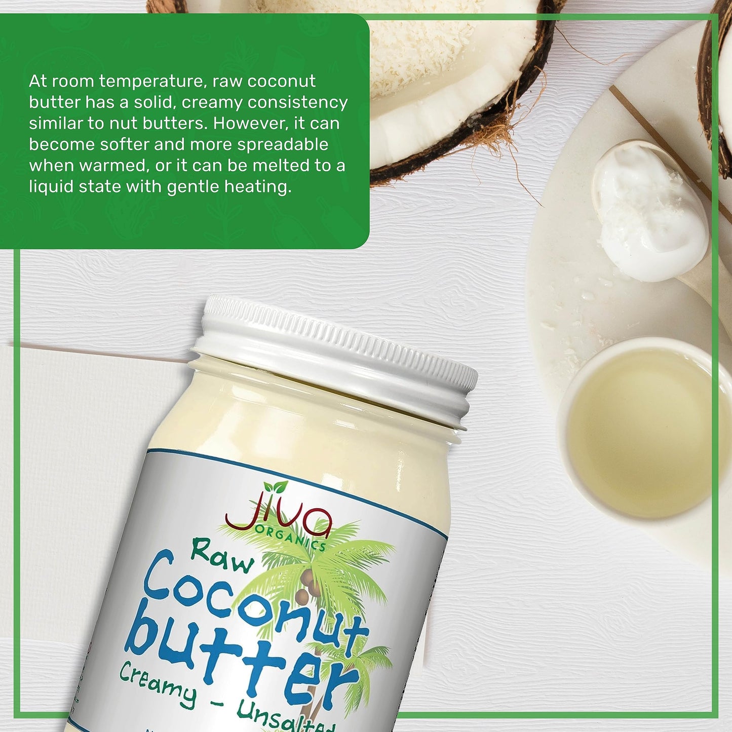 Jiva Organics Raw Organic Coconut Butter 16 Ounce Jar - Creamy, Unsalted