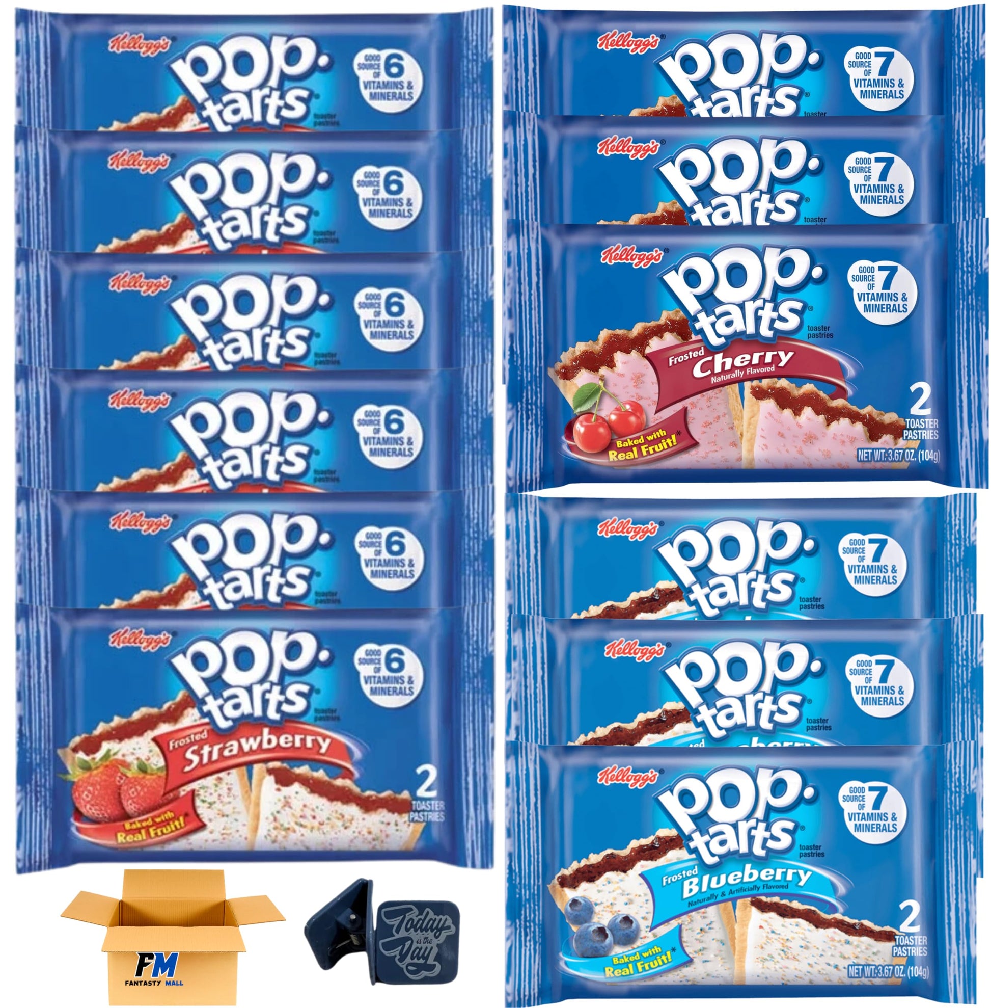 Pop Tarts Toaster Pastries, Breakfast Foods, Kids Snacks, Strawberry, Cherry And Blueberry, 12 Variety Pack, By Fantasty Mall