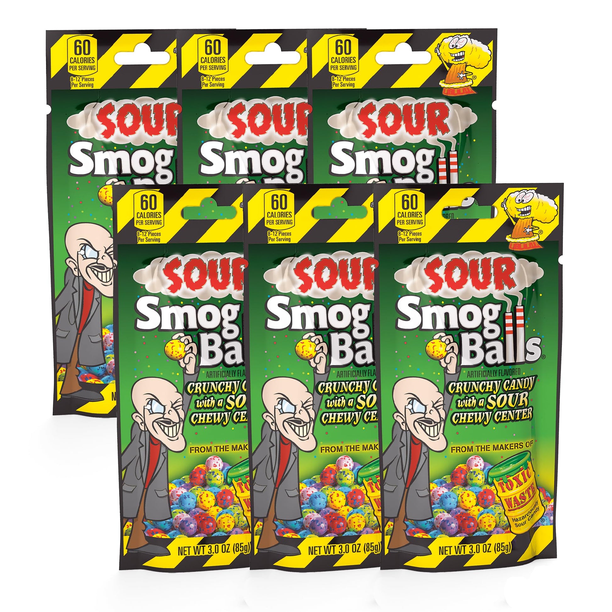 TOXIC WASTE - Sour Smog Balls - Crunchy & Chewy Sour Balls - Lime, Cherry, Strawberry, Lemon, Blue Raspberry, & Grape Flavors - 
